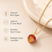 Collier pendentif en agate rouge naturelle, enroulé sur chaîne en acier inoxydable, bijoux en or et argent