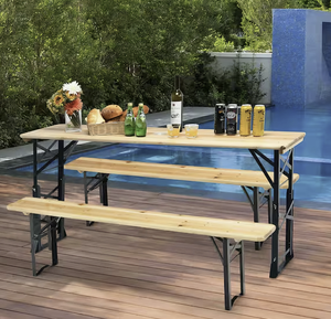 Factory Direct 5.5 Ft <strong>Height</strong> <strong>Adjustable</strong> Wood Picnic <strong>Table</strong> <strong>Folding</strong> Metal Frame Beer <strong>Table</strong> <strong>with</strong> Umbrella Hole for Party - Product Image 4