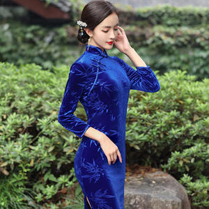 Winter Nieuwe Fluwelen Mouw Cheongsam Moeder Slanke Lange Blauwe Grote Maat Temperament Jurk - Product Image 2