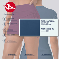 Ensemble de sport athlétique 2 pièces Source Factory pour femme, avec short de course froncé et haut à manches courtes de couleur unie, idéal pour l'entraînement