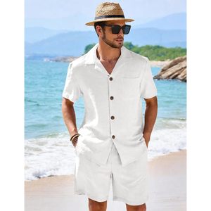 Ensemble d'été 2 pièces pour homme FOXA : Chemise boutonnée en coton et short respirant pour la plage et la détente - Product Image 2