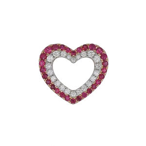 Colgante de doble capa en forma de corazón abierto de oro rosa de 18 quilates con zafiro rosa y diamantes engastados, joyería romántica de lujo para mujer - Product Image 1