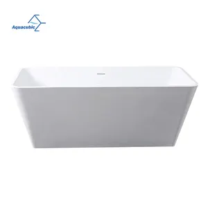Aquacubic 30英寸x 67英寸光泽白色矩形亚克力独立式浸泡浴缸