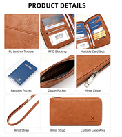 Porte-passeport en cuir PU de style vintage avec logo personnalisé, portefeuille de voyage à fermeture éclair personnalisé, housse de passeport portable personnalisée, cadeau