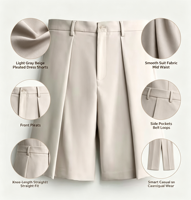 Shorts habillés droits pour homme 2026 en molleton gris clair beige, avec cordon de serrage, écologiques, séchage rapide, respirants, 100 % coton
