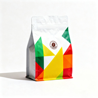 Sachet personnalisé en plastique refermable avec laminage mat, fond plat, pour emballage de grains de café, sac à huit soudures latérales pour aliments et collations