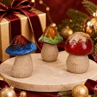 Ensemble de 3 figurines champignons en porcelaine émaillée réactive, faites à la main, écologiques, pour décoration forestière, pour étagère, intérieur, extérieur, ou présentation sur table