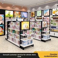 Présentoir cosmétique de luxe multi-niveaux double face en métal avec éclairage LED, robuste et écologique, pour produits de soin de la peau