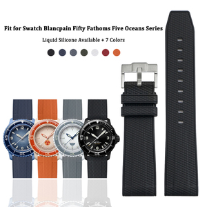 Bracelet de <span class=keywords><strong>montre</strong></span> tressé en caoutchouc de silicone avec <span class=keywords><strong>boucle</strong></span> brossée 22mm pour <span class=keywords><strong>Swatch</strong></span> X Blancpain 50 Fathoms Five Oceans Series - Product Image 2