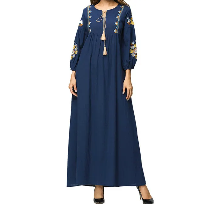 Robe longue brodée à manches longues pour femmes, Kaftan musulman, décontracté, personnalisé, turc, islamique, arabe, printemps