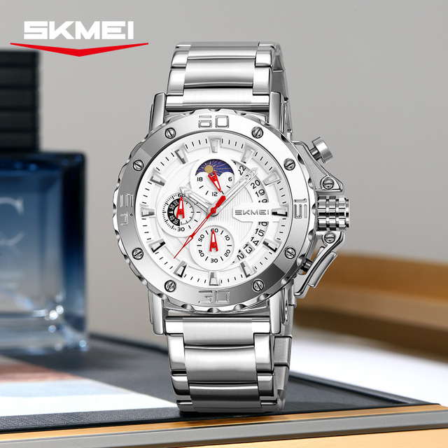SKMEI 9344 High-quality Business Men's 52mm Gold-plated Stainless Steel Quartz Watch Waterproof and Chronograph Factory Hot Sale