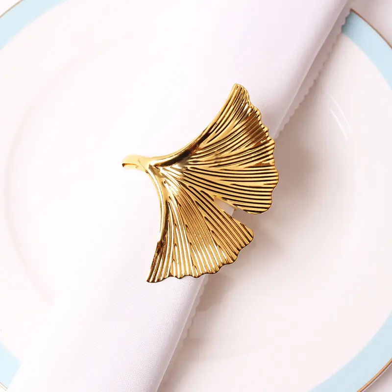 Table accessories Metal Napkin Ring Hollow Plating Wedding Table Cloth Ring Ginggo Leaf Napkin Ring