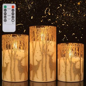 Ensemble de 3 bougies LED sans flamme à piles, effet <span class=keywords><strong>cire</strong></span> véritable, scintillantes, fausses bougies - Product Image 1