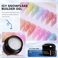 Gel de construction Icy Snowflake en gros, auto-nivelant, marque privée, sans HEMA ni TPO, gel dur pour ongles sans chaleur, extensions UV