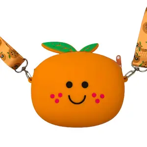 Atacado criativo engraçado formato de laranja desenho animado adorável bolsa de ombro de silicone macio para crianças