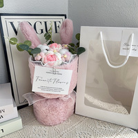 Buket bunga mawar benang buket kelinci boneka lucu hadiah ulang tahun Hari Ibu Valentine untuk pacar dan pacar