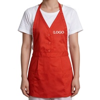Tablier à bretelles pour femme de haute qualité, personnalisé avec logo, simple boutonnage, 3 poches, col en V avec boutons-pression, uniforme pour boulangerie et café
