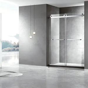 浴室独立式滑动透明淋浴屏钢化玻璃双门淋浴屏