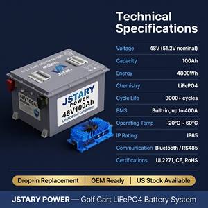 Paquete de Baterías Personalizado OEM de 48V/72V 100Ah LiFePO4 para Carrito de Golf Eléctrico |   Certificado por UL |   Repuesto de Encaje para Club Car - Product Image 2