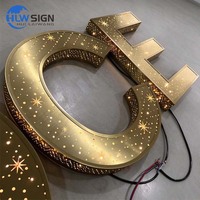 Maßgefertigte Sternenhimmel-LED-Buchstaben aus Gold Gebürstetem Edelstahl, Beleuchtetes Logo