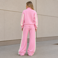 Ensemble deux pièces pour femme : Sweat à capuche zippé grande taille et pantalon large, col montant uni, sweat-shirt oversize en molleton rayé French Terry