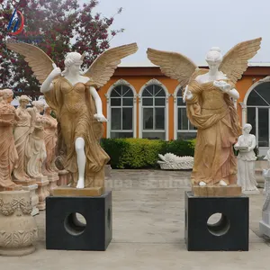 자연적인 실물 크기 백색 정원 대리석 천사 날개 동상 조각품