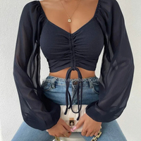 Tops en mousseline pour femmes 2024, chemisiers et hauts pour femmes, tops en mousseline fantaisie à col en V sexy et chemisier
