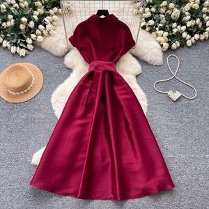 Nuevo Vestido de Verano 2026 para Mujer, Elegante, Midi, Cintura Imperio, Silueta en A, Color Sólido, Manga Corta, con Flores - Product Image 6