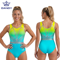 Justaucorps de gymnastique noir sans manches pour femme, avec logo brodé en strass dégradé personnalisé, extensible, pour la compétition et l'entraînement