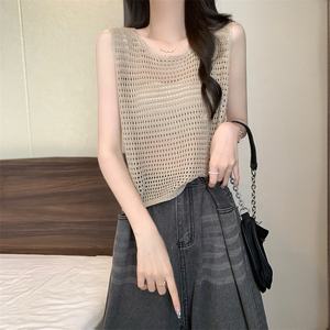 Pulls d'été pour femmes <span class=keywords><strong>Gilet</strong></span> blanc pour femmes sans manches <span class=keywords><strong>Crochet</strong></span> creux Sexy Hottie <span class=keywords><strong>Gilet</strong></span> tricoté Tops Bohemia - Product Image 6