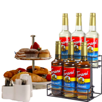 Présentoir de rangement portable moderne en métal noir à double niveau pour bouteilles de sirop et supports pour la cuisine