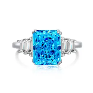 Trendy advanced sense ring 925 Silver Swiss blue Pato stone geometry inlaid ring Non Tarnish Finger Engagement Ring