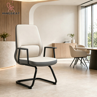 Fauteuil de conférence moderne à dossier mi-haut en similicuir PU, fauteuil de bureau réglable avec support confortable et cadre en bois à mouvement oscillant