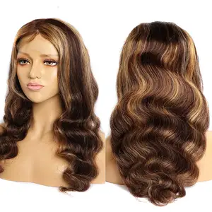 Atacado highlight peruca cabelo humano raw piano barato, sem cola destaques perucas 13x6 cabelo humano encaracolado