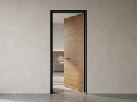 Porte intérieure en bois minimaliste moderne avec cadre étroit, finition grain de bois, ouverture manuelle, surface finie, porte battante décorative