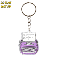 Llavero de acrílico con diseño de máquina de escribir morada, motivacional, para escritores, para llaves, bolsos y mochilas