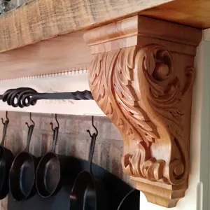 Hand Carving Wood Fireplace Mantel Carved Corbels Traditional Solid Rubberwood Bracket