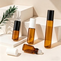 Flacon en verre ambré cylindrique 3ml 5ml 10ml avec bouchon en plastique pour huile essentielle, parfum, sérum, rechargeable, avec bouchon à vis pour crème visage