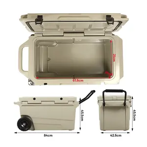 55QT Quality Custom Capacity Large Capacity Hiking Travel Camping Thermal Hard Shell Cooler With Wheels