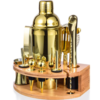 Ensemble de shaker à cocktails écologique en acier inoxydable de 750 ml, 12 pièces, avec support en bambou, logo personnalisé, kit de barman à domicile, outils de bar