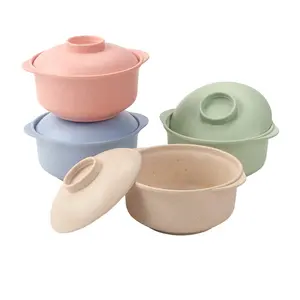 2023 hot selling wheat casserole bowl with cover round fashion exquisite soup bowl design customized wheat straw bowl