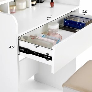 Sang trọng LED Set sơn mài Ấn Độ phân gỗ ghế tủ quần áo bàn làm việc make up trắng trang điểm Vanity bảng với gương - Product Image 3