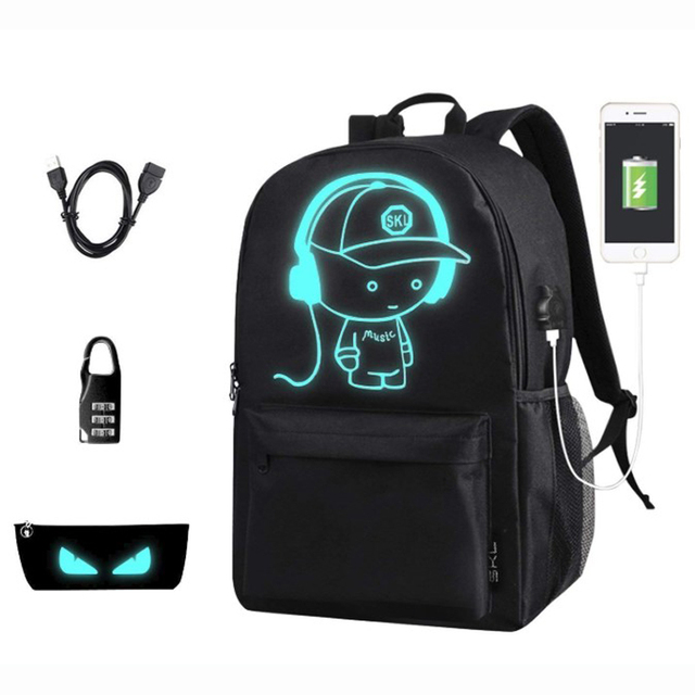 Wholesale Luminous Cartoon Fashion School Sports Unisex Anti-Theft USB Day Backpack with Custom Design