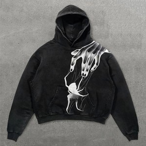 <span class=keywords><strong>Felpa</strong></span> con Cappuccio Personalizzata con Logo, Grafica Gotica di Ragno e Teschio per Halloween, Stampa Alfabetica Y2K, Oversize Unisex, Vendita all'Ingrosso - Product Image 4