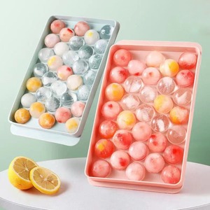 Ice Cube Trays Round Sphere 33 Slot Plastic With Lids For Home Use Pink And Blue - Product Image 1