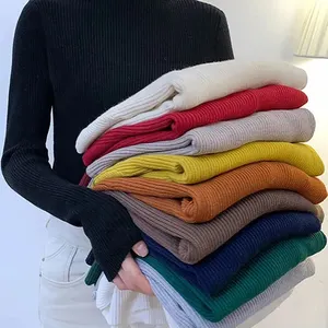 2024 New Arrival Women Pullover Turtleneck Sweater Long Sleeve Slim Elastic Korean Simple Basic Cheap Solid Color Top