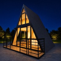 Maison préfabriquée en acier léger durable, structure en A, design moderne avec grande fenêtre en verre