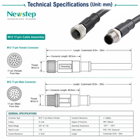 Câble d'extension 17 broches M12 mâle-femelle, blindé, connecteur aviation IP67, qualité industrielle, pour capteur, longueur personnalisée, connecteur circulaire