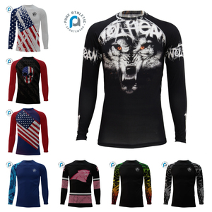 Tùy Chỉnh Thiết Kế Phát Ban Bảo Vệ Thăng Hoa In Ấn Nén Phòng Tập Thể Dục Áo Sơ Mi Của Người Đàn Ông Lướt Sóng Nén Áo Sơ Mi Thăng Hoa Cờ Mỹ - Product Image 2