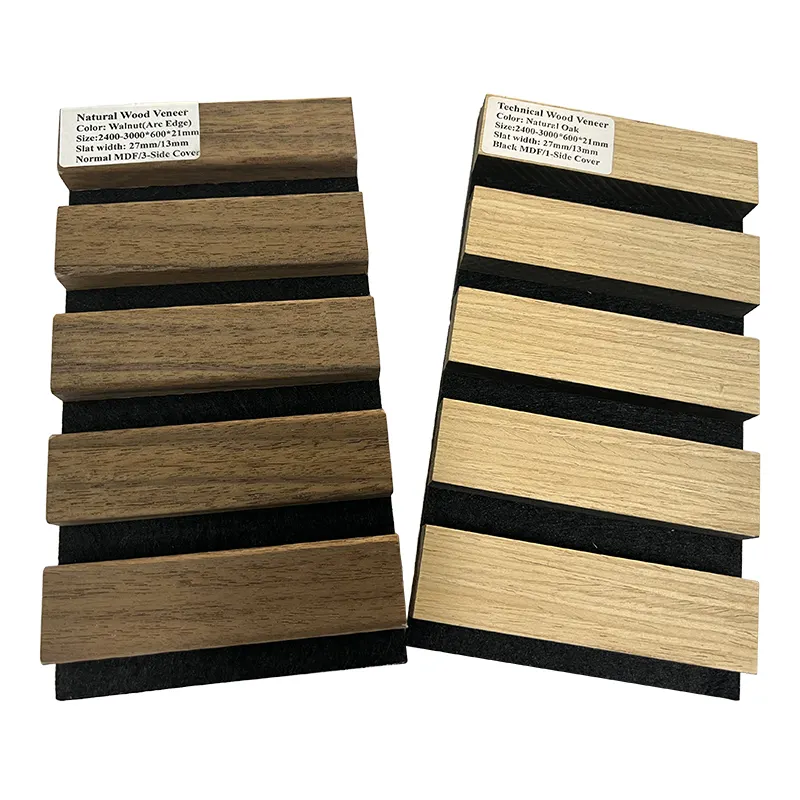 Panel acústico de listón de madera de chapa de nogal Panel acústico de MDF Panel de absorción de sonido de roble
